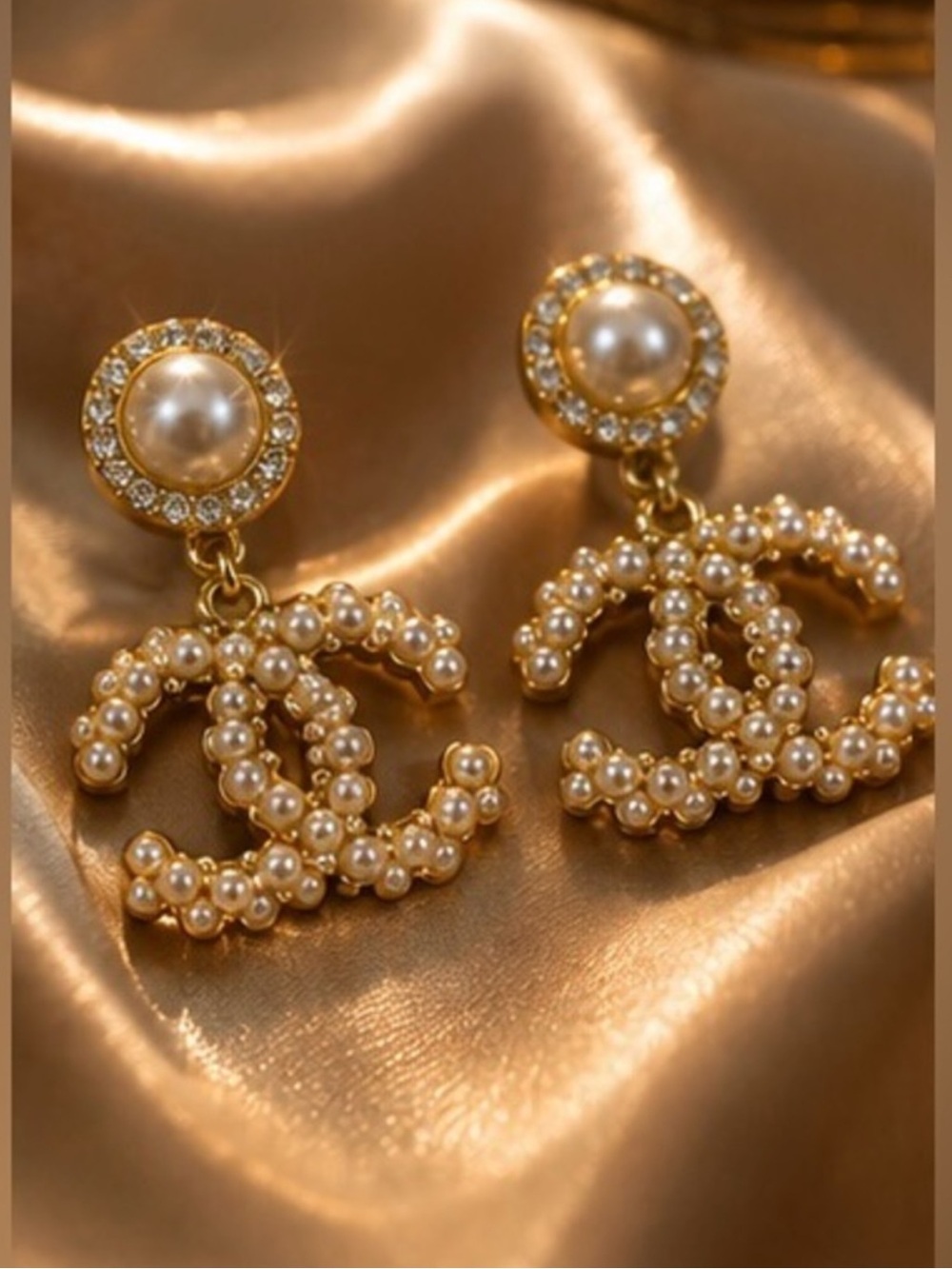 Gold Tone Pearl Statement Drop Earrings